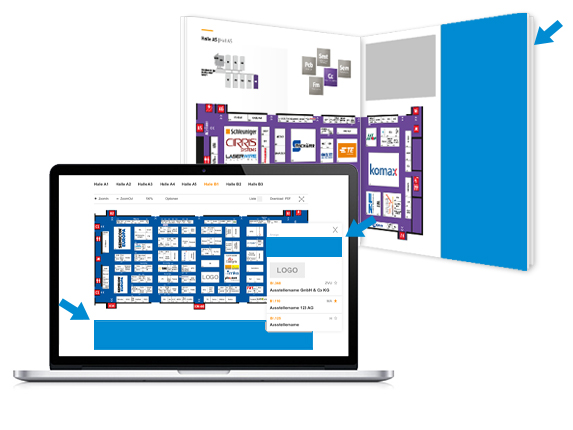 Anzeige neben dem Hallenplan (Visitor Guide)
